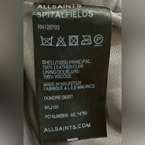 NWT All Saints Domore Bronze Gray Patina Genuine Lambskin Leather Bubble Skirt - Picture 8 of 8